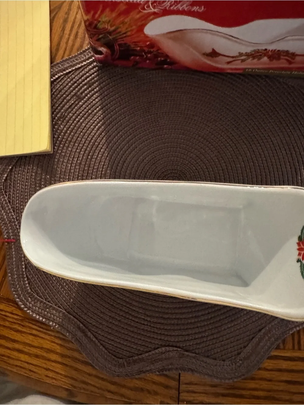 Classic White Ceramic Holiday Sleigh with Red & Green Ribbon Accents